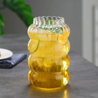 Кружка для кофе ручной работы из высококачественного боросиликатного стекла с полосатым узором, бамбуковой крышкой и стеклянной трубочкой, без BPA, экологичная и стильная.
