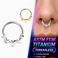 Anneau de piercing nasal en titane ASTM F136 en forme de cœur, segment articulé pour piercing de narine, cartilage et hélix