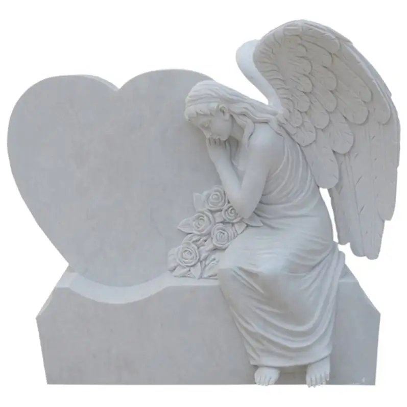 싸구려 흰색 대리석 천사 동상 묘비 야외 무덤 기념물 우는 천사 기념물 사용 묘비