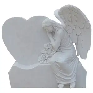 Estatua de Ángel de mármol blanco barato lápida grave al aire libre monumentos llorando Ángel monumento lápidas usadas