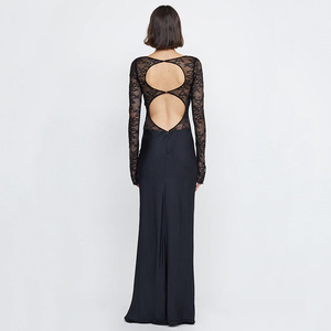 European American Cross Border Autumn Lace <b>Patchwork</b> Dress Women Slash Neck Full Sleeve Long <b>Skirt</b> Slit Fashion - Product Image 4