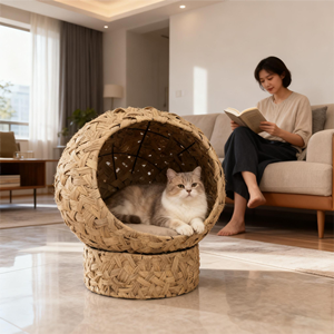 Erhöhtes Katzen- & Hundebett Umweltfreundliche Rattan-Konstruktion Langlebiges Design Weiches Komfortbett für Pelzige Haustiere - Product Image 1