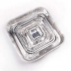 ZB41Hot Recipiente para embalagem de alimentos para viagem, recipiente quadrado personalizado durável, folha de alumínio descartável para fast food prateado para restaurante