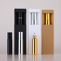 Flacon en verre haut de gamme de 10 ml pour huiles essentielles, or, argent, noir, rechargeable, avec applicateur à bille et boîte d'emballage