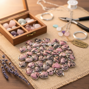 Pendentif artisanal en rhodonite, éco-responsable, en forme de mini cœur, thème amour - Product Image 3