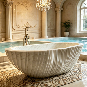 Nuova <span class=keywords><strong>Vasca</strong></span> <span class=keywords><strong>da</strong></span> Bagno Ovale <span class=keywords><strong>in</strong></span> Marmo Naturale Giapponese dal Design Moderno per Interni - Product Image 1