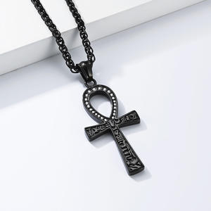 Ancient Egyptian Ankh <b>Cross</b> Necklace Gold Plated Zinc Alloy Pendant Unisex Gift Jewelry With Pave Setting - Product Image 4