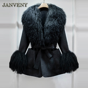 JANVENY Cappotto Ampio Invernale da <span class=keywords><strong>Donna</strong></span> 2024 in Cachemire con Collo e Polsini in Vera Pelliccia di Pecora Mongola e Allacciatura - Product Image 2