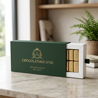 Boîte à chocolat noire mate personnalisée de qualité supérieure avec un design minimaliste en feuille d'or et un tiroir coulissant