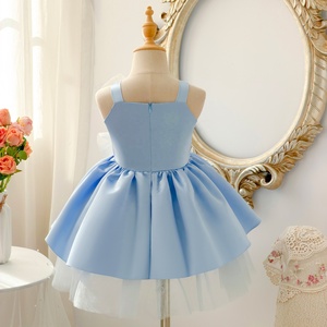 Vestido de princesa sin mangas para niñas, vestido formal plisado de tul satinado con doble lazo, ropa de verano - Product Image 2