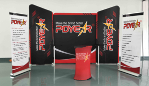 Pancarta emergente de aluminio portátil curvada recta 4x3 personalizada, soporte de fondo de tensión de tela - Product Image 2