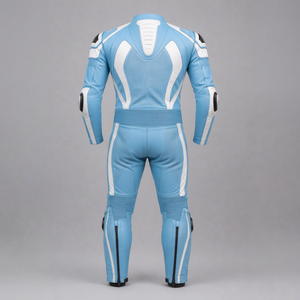 Combinaison de moto en cuir véritable de haute qualité pour homme, bleu clair, manches longues, respirante, équipement de course, utilisable toute l'année - Product Image 1