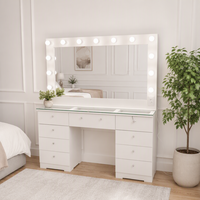 Table de maquillage en MDF blanc avec miroir en bois et ampoules LED, plusieurs tiroirs de rangement, table de toilette pour chambre à coucher