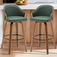 Ensemble de 2 tabourets de bar pivotants de hauteur comptoir, tabourets de bar en cuir blanc, style moderne du milieu du siècle, avec pieds en bois