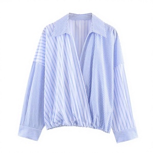 PB&ZA Women 2026 Spring New Sweet Fashion Breathable Casual Printed <b>Patchwork</b> Striped Poplin Blouses Vintage Long Sleeve <b>Shirts</b> - Product Image 3