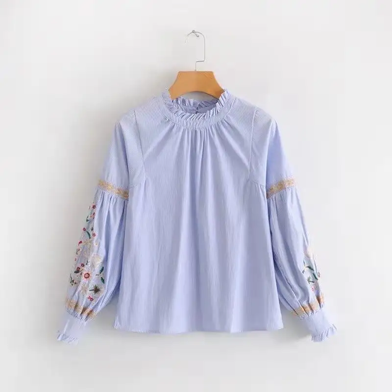 Bonita primavera elegante mulheres roupas bordados estilo folk blusas