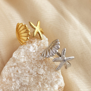 Bague ouverte en acier inoxydable avec coquille étoile de mer Thème de l'océan tendance pour les filles Femmes pour les cadeaux de fêtes - Product Image 3