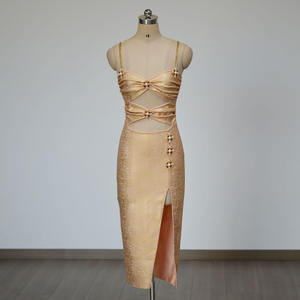 Robe moulante d'été en satin pour femmes Col rond Respirant Halter Sexy Sleeveless High Waist Mini Party Dress - Product Image 4