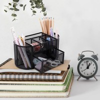 Organisateur de bureau multifonctionnel en fil métallique avec 6 compartiments et 1 tiroir Fournitures de bureau Ensemble de bureau en maille