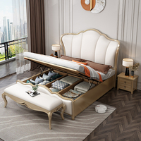 Lit en cuir de style moderne américain Lit de mariage de chambre à coucher Lit double rétro européen luxueux en bois massif sculpté