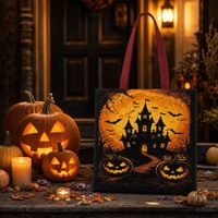 Sac fourre-tout en toile grande capacité à motif citrouille maison hantée d'Halloween