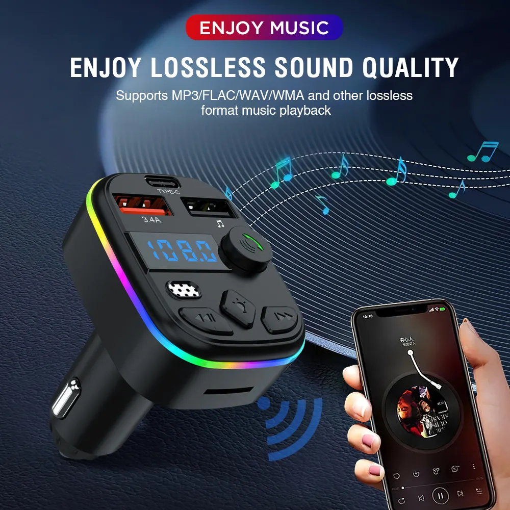 Modulador Transmissor FM BT5.0 Carro sem fio Handfree Dual USB Carregador de Carro MP3