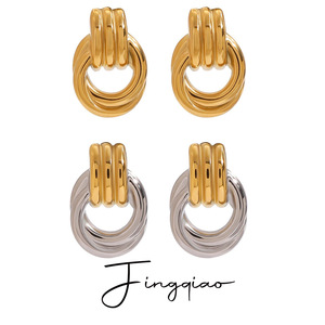 Stainless Steel <b>Stud</b> Earrings Geometric Spiral Design Gold <b>Silver</b> Color Block Everyday Wear JDE2403121-SM - Product Image 5