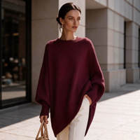 Pull décontracté à col rond épais, grande taille, 100 % polyester, manches chauve-souris, collection automne/hiver 2026, style transfrontalier Europe-Amérique