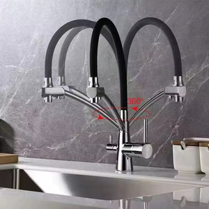 Robinet de cuisine contemporain YF à 3 voies, en laiton doré, avec douchette extractible, double poignée, <span class=keywords><strong>filtre</strong></span> à eau potable, bec flexible en silicone - Product Image 3