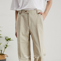 RTS/OEM Nouveau design Pantalon décontracté en lin pour homme, jambe droite, double pantalon plissé pour homme Vintage Old Money Style