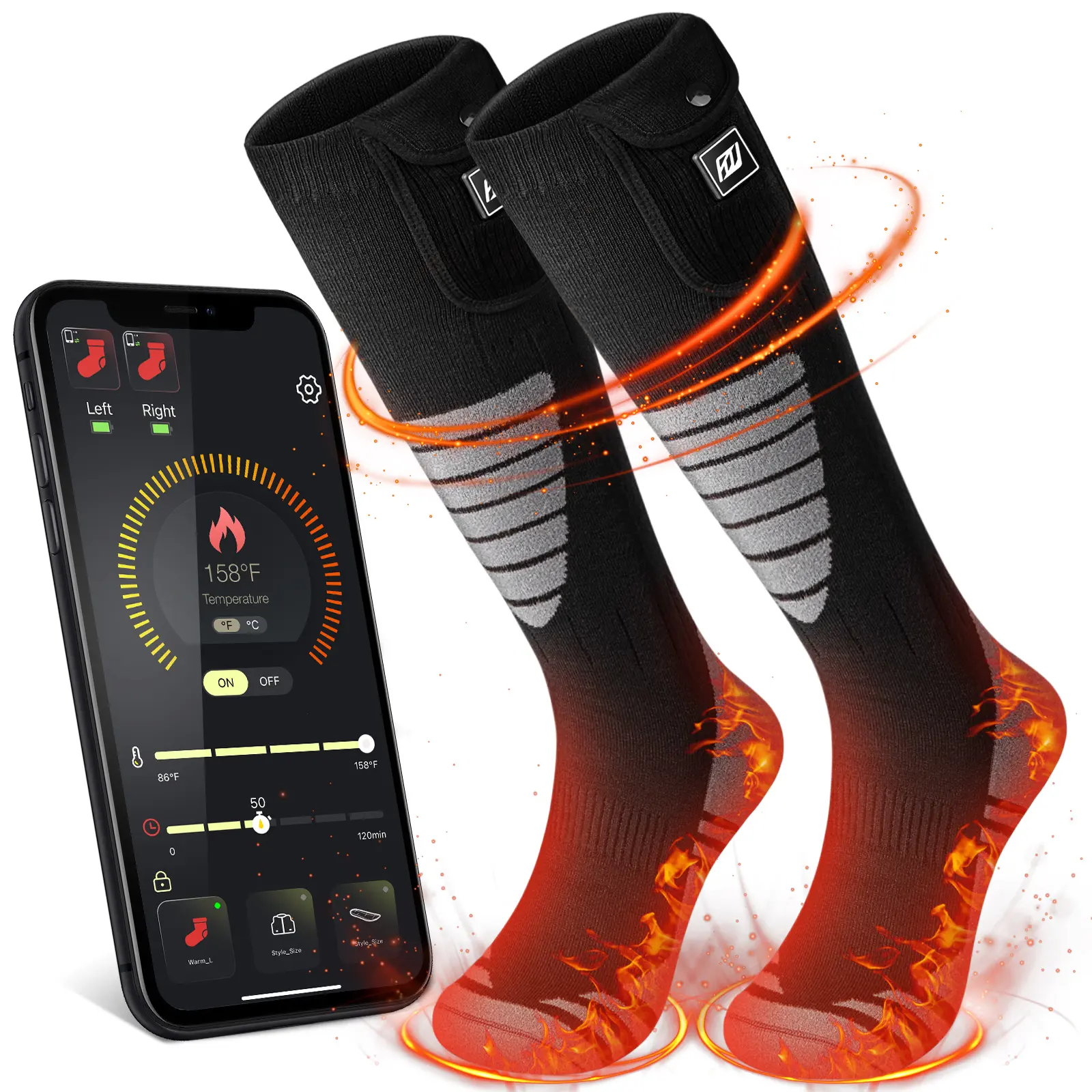 Chaussettes Chauffantes Avec Application Télécommande Électrique Batterie Rechargeable Ski Moto Chaussettes Chauffantes Hommes Femmes