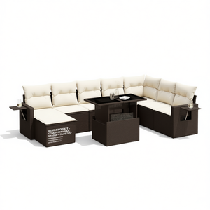 Brown <b>Rattan</b> Garden <b>Sofa</b> Set 6 Seater With Storage Outdoor Furniture Contemporary Style - Product Image 1