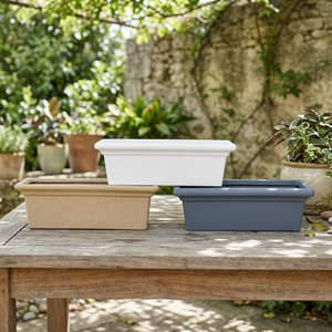 Modern <b>Rectangular</b> Plastic <b>Planters</b> in Beige Gray White for Garden Flower Green Plant Use Durable Minimalist Design - Product Image 2
