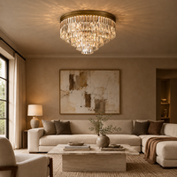 Plafonnier rond à 5 lumières en laiton massif avec cristaux K9, prisme en laiton à étages pour villa, salon, personnalisable