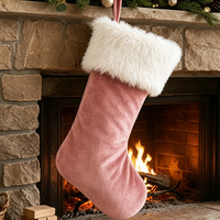 Chaussette de Noël en velours personnalisée avec bordure en fausse fourrure, décoration suspendue pour cheminée, cadeau de Noël familial