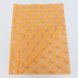 Papel de envolver de papel de seda naranja, estampado en caliente de papel de aluminio plateado de lujo con logotipo personalizado