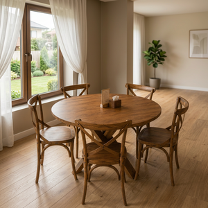 Ensemble de table et chaises rondes en teck massif moderne pour café, restaurant, hôtel, villa, mobilier de salle à manger - Product Image 4