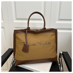 Bolso Tote de Lona Estilo Vintage con Ribete de Lona, Gran Capacidad, Bordado, Bolso de Hombro para Mujer, Cierre de Cremallera, Logotipo Personalizado - Product Image 2