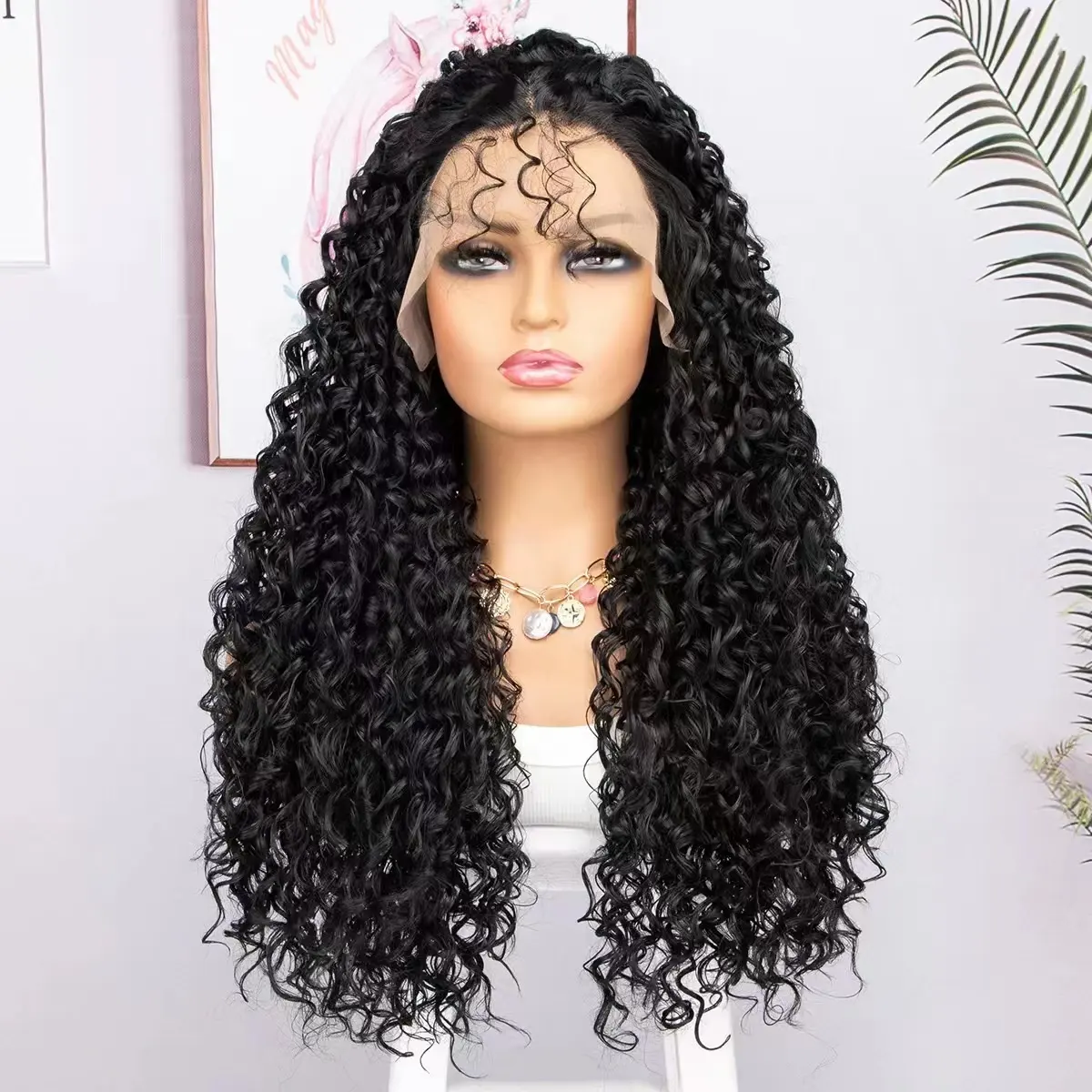 Atacado Perucas Encaracoladas Cabelo Perucas Sintéticas Longo Cabelo Encaracolado Perucas Africanas Headband para Mulheres Negras