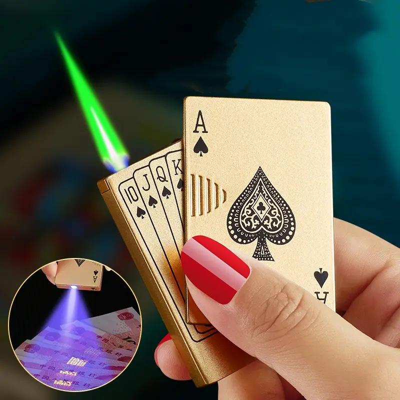 Poker-Shaped Jet Flame Metal Lighter smoking butane Gas Cigarette Lighters