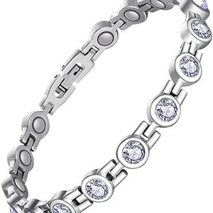 Unisex Magnetic Rhinestone <b>Bracelet</b> Zinc Alloy Bezel Setting Gift Jewelry Round Design Detachable <b>Bangle</b> Fashion Accessory - Product Image 2