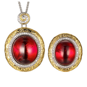 Ensemble de bijoux de mariage de haute qualité, exquis, écologique, en cuivre plaqué or, avec zircone cubique de coupe ovale, bicolore - Product Image 1