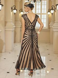 Vestido Largo Estilo Flapper de los Años 20 para Mujer, Estilo Gran Gatsby, Vintage de los Años 20 y 30, Cuello Redondo, Sin Mangas, Espalda Descubierta, Maxi, Malla, Sirena, Formal, para Fiesta de Graduación - Product Image 3