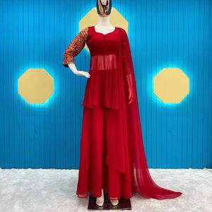 Totalmente personalizado que presenta el nuevo conjunto Kurti-plazzo Top de Georgette de imitación pesado de buena calidad con hermoso bordado y pesado - Product Image 1