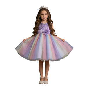 Girls' Rainbow Tutu Dress Purple Sequined A-Line Flower Girl Costume Performance Wear - Product Image 5