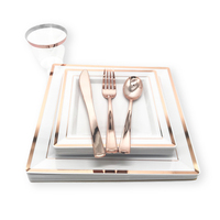 Ensemble d'assiettes carrées en plastique, 60 paquets, vaisselle de fête, Restaurant, assiette de luxe, bordure dorée, assiette carrée