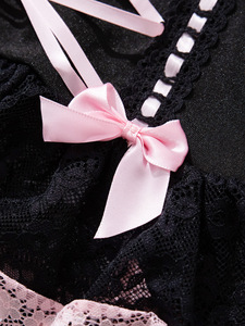 Ensemble de lingerie sexy en dentelle Pure Desire avec nœud papillon en maille transparente et broderie, costume de cosplay de femme de chambre française - Product Image 2