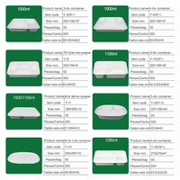 Boîtes à clapet biodégradables et compostables jetables en 90 jours, emballage à emporter, 3 compartiments, boîte à repas, boîte tiffin