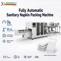 Machine d'emballage de serviettes hygiéniques entièrement automatique à 10 axes, entraînée par servomoteurs Mitsubishi, haute vitesse 70 sacs/min