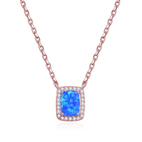 Collier tendance en argent sterling 925 avec pendentif en opale blanche créée et zircone cubique CZ, pierre de naissance rectangulaire artificielle